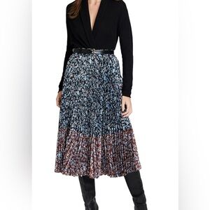 Club Monaco Floral Pleated Midi Skirt - Black and Brown